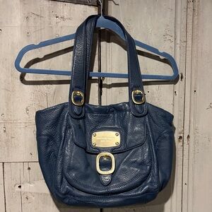 Michael Kors Navy Leather Shoulder Bag with Gold Accents